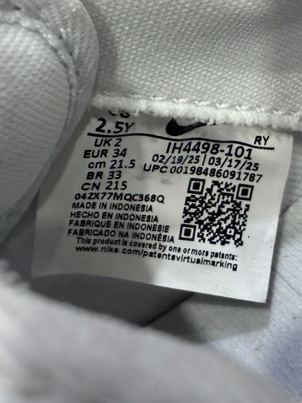 Nike Force 1 Low EasyOn White 2.5Y GUC